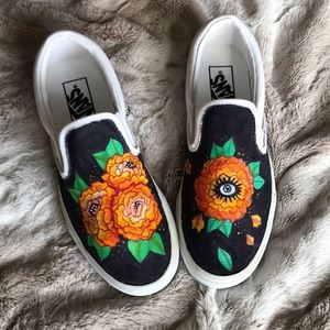 Women’s size 8 personalized surreal slip on Vans